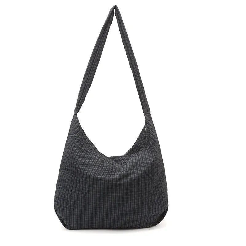 Women's Plaid Canvas Tote Bag – Korean Style Crossbody