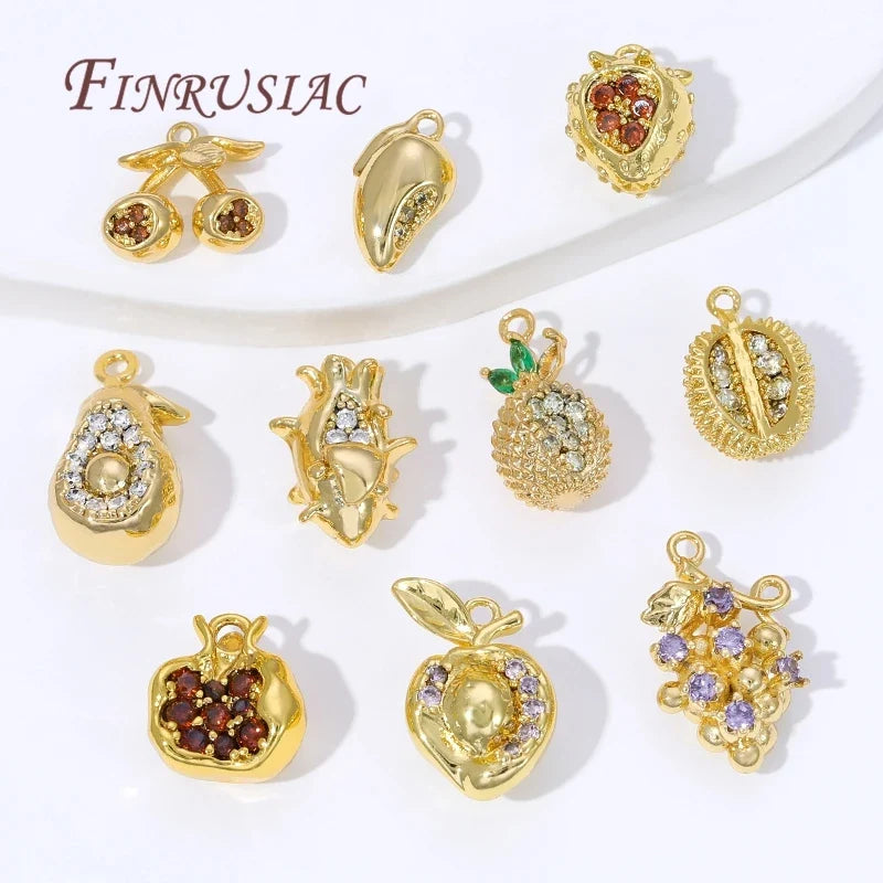 18K Gold Plated Mango & Strawberry Fruit Charms for DIY Jewelry