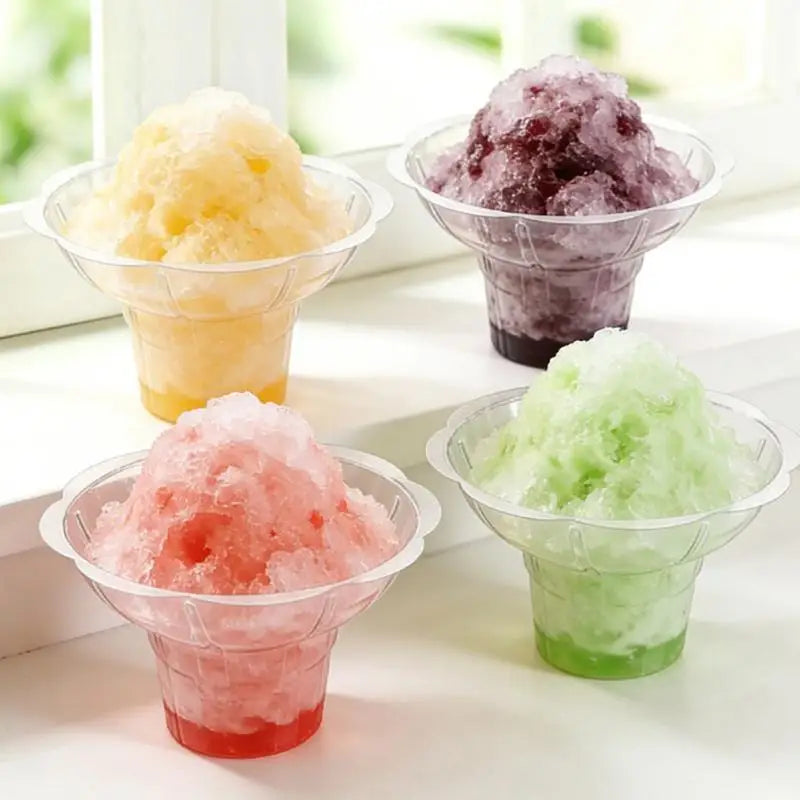 50 Pcs Flower Snow Cone Cups Leak-Proof Plastic Ice Cream Bowls