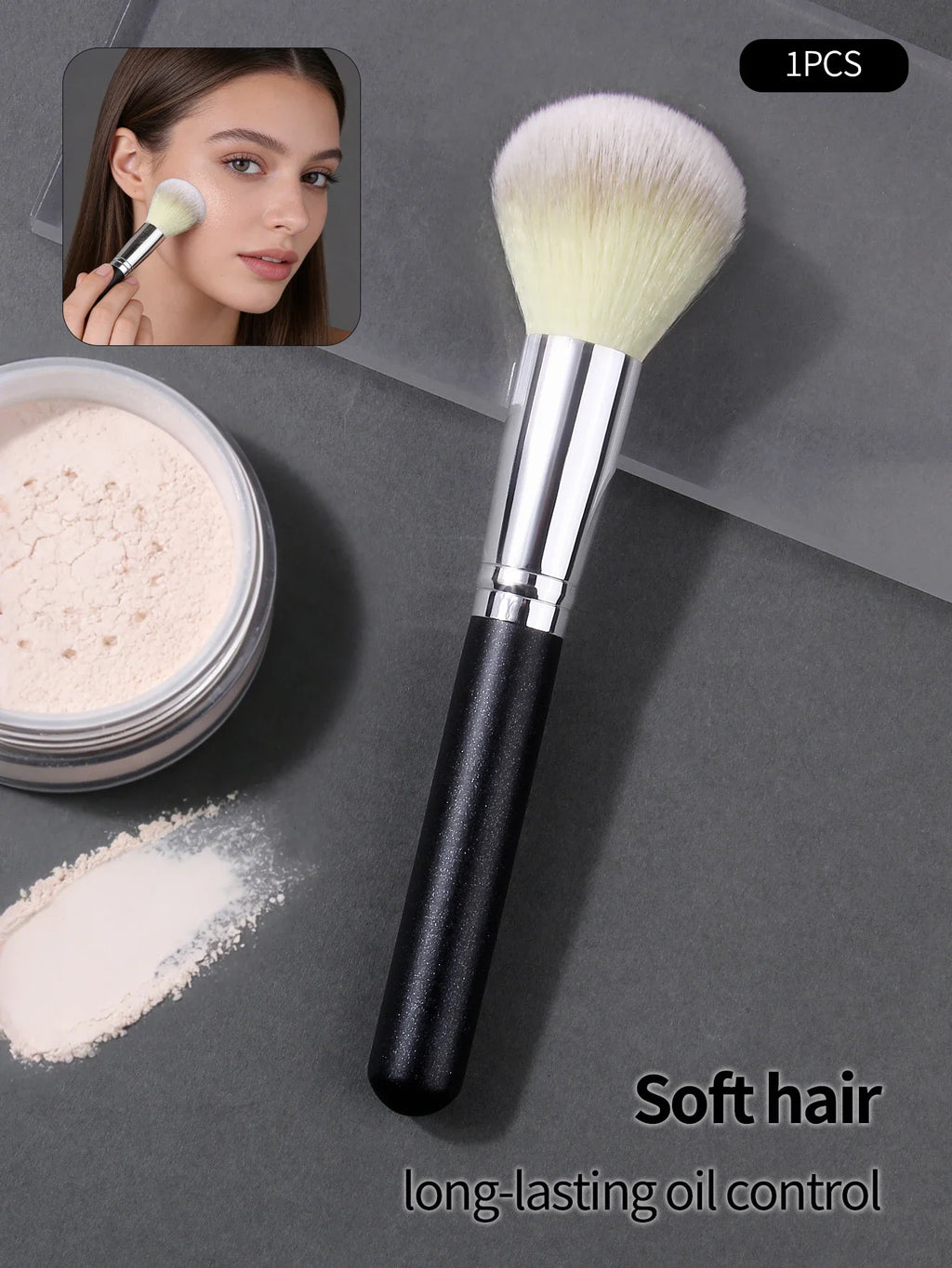 Three-Color Blush & Contour Brush – Wood Handle Makeup Tool