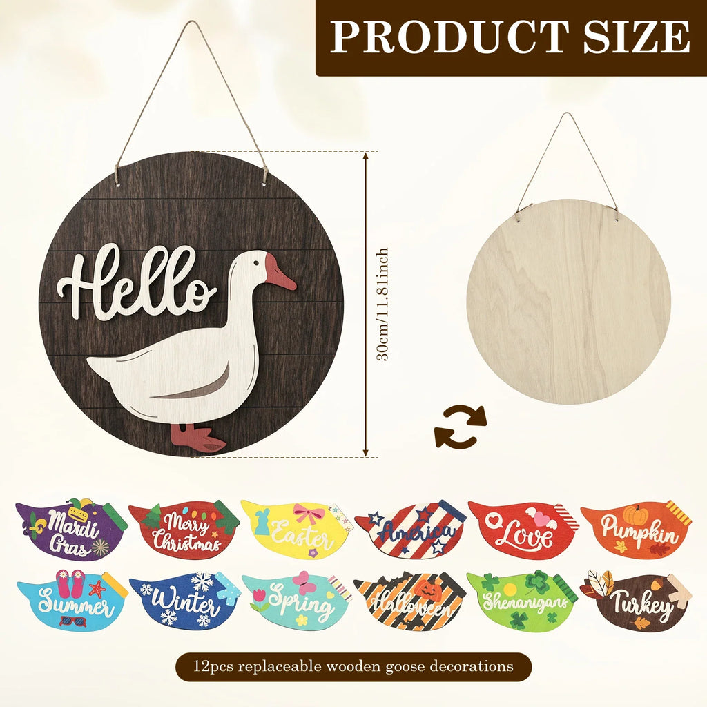 Interchangeable Wooden Goose Decor – 12 Seasonal Costumes