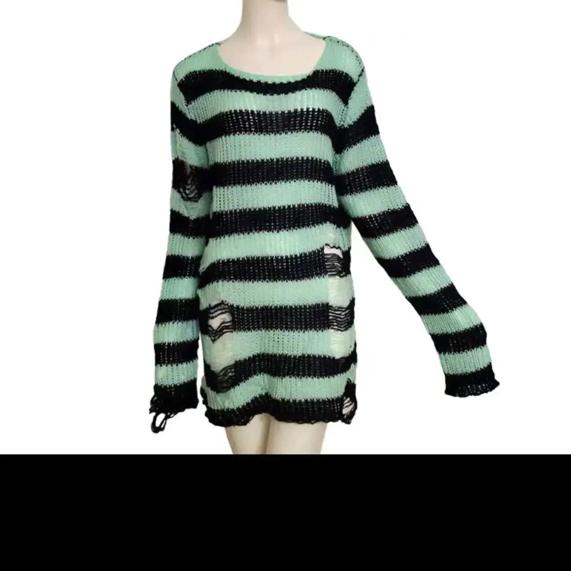 Women's Punk Gothic Oversized Striped Hollow Knit Sweater