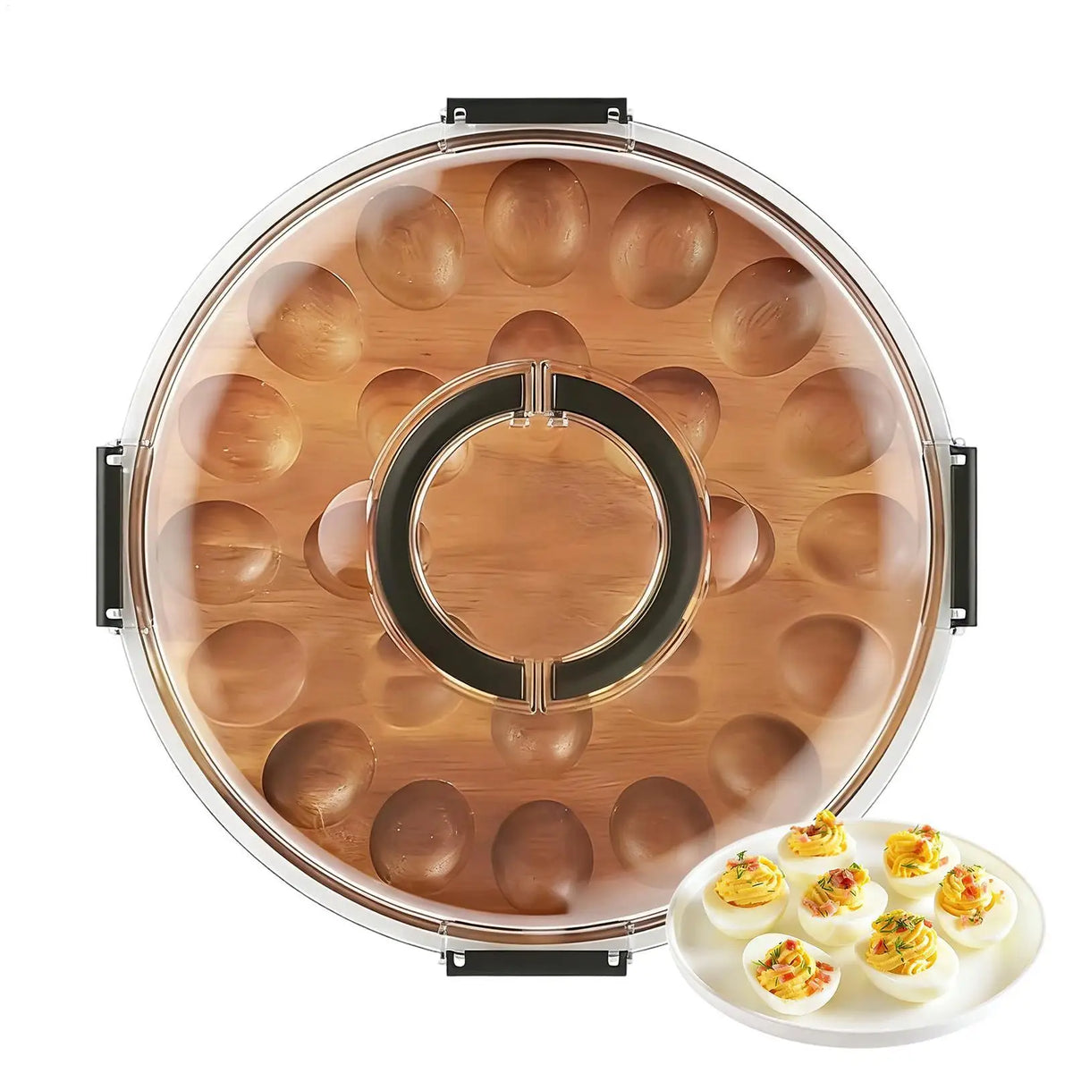 Wooden Deviled Egg Tray with Lid – 24-Slot Platter