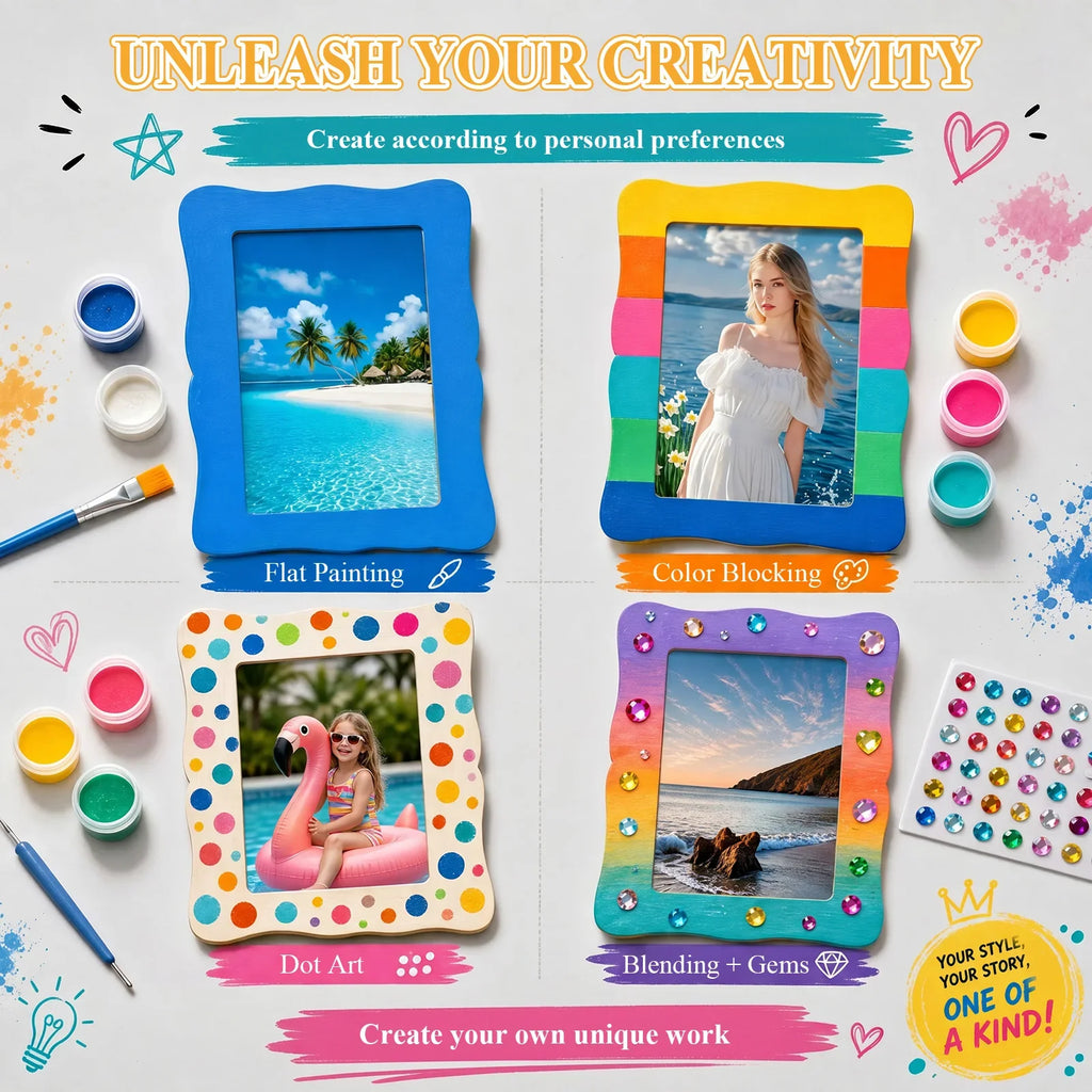 DIY Unfinished Wood Picture Frame Craft Kit – 24 Frames & Paints