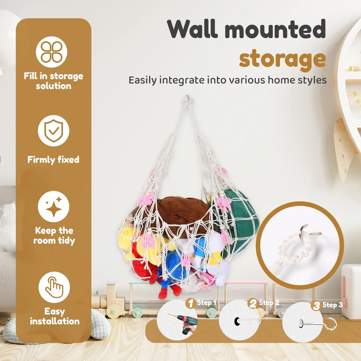 Stuffed Animal Hammock Net – Cotton Rope Toy Organizer
