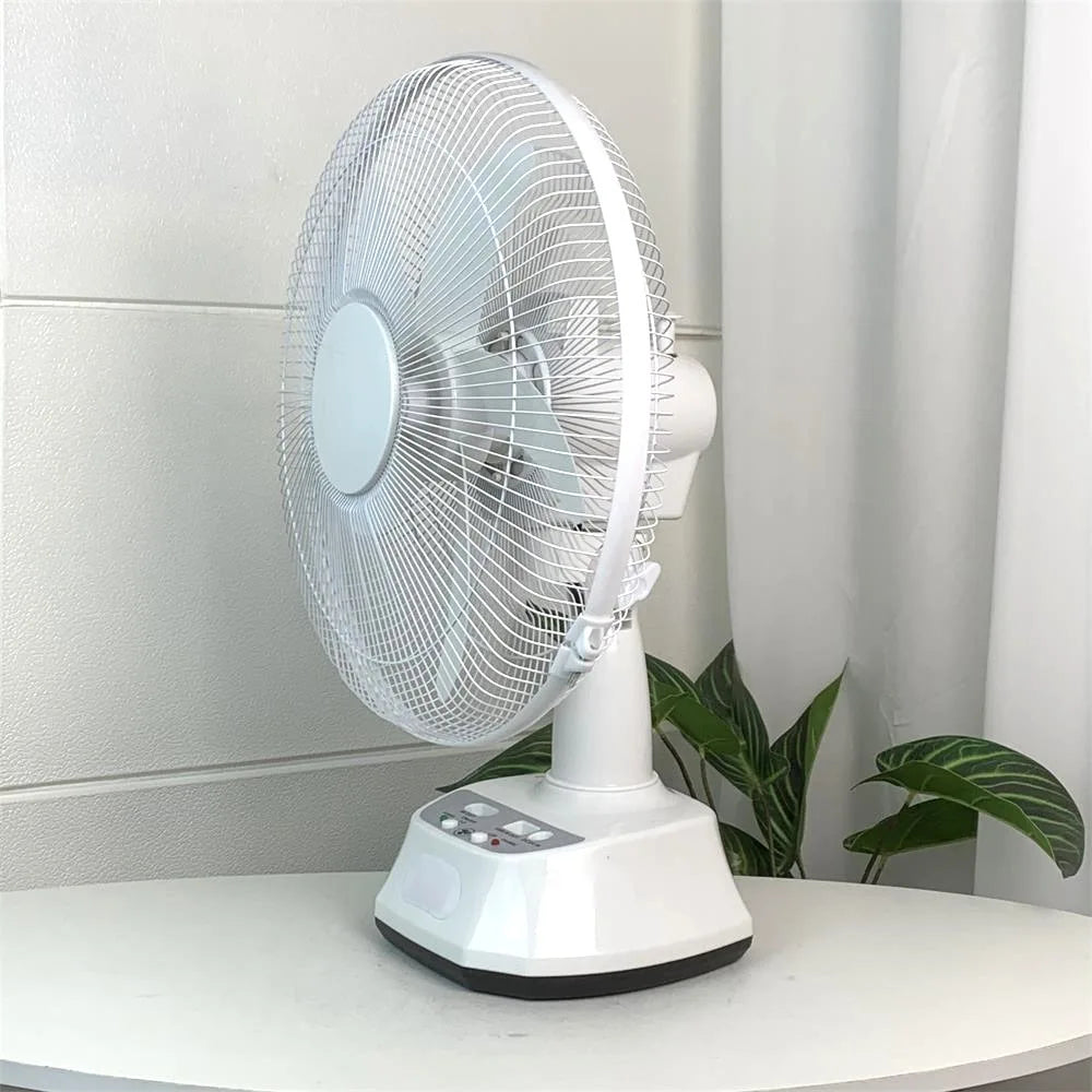 12" Solar Powered Rechargeable Fan with Panel & Light Bulb
