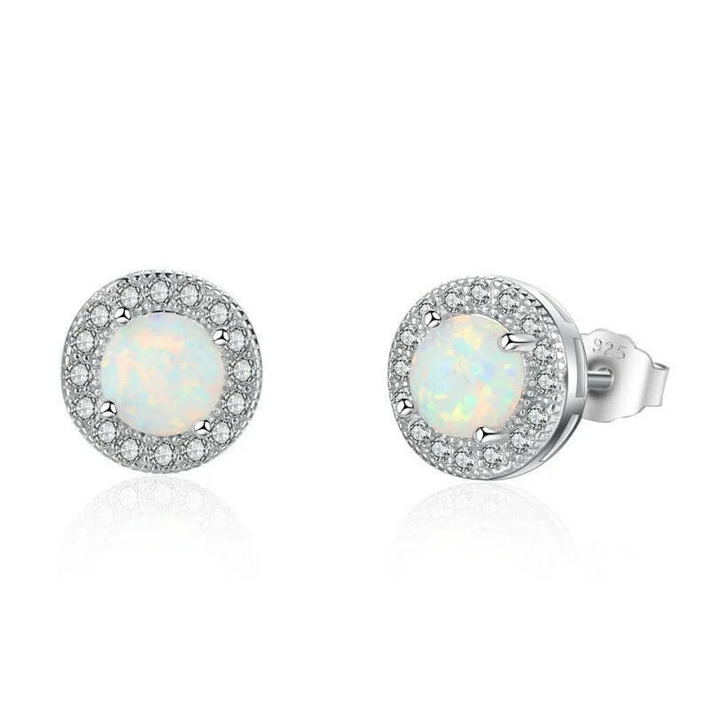 White Simulated Opal Glass Stud Earrings | Vintage Rhinestone