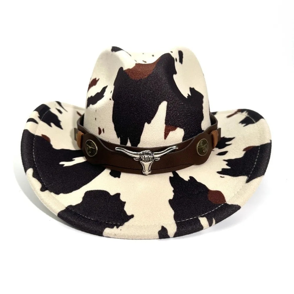 Wide Brim Cow Print Western Cowboy Hat – UV Protection