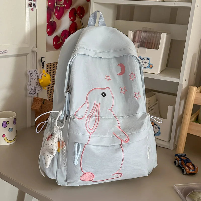 Embroidered Floppy Ear Bunny Kawaii Backpack – Light Blue