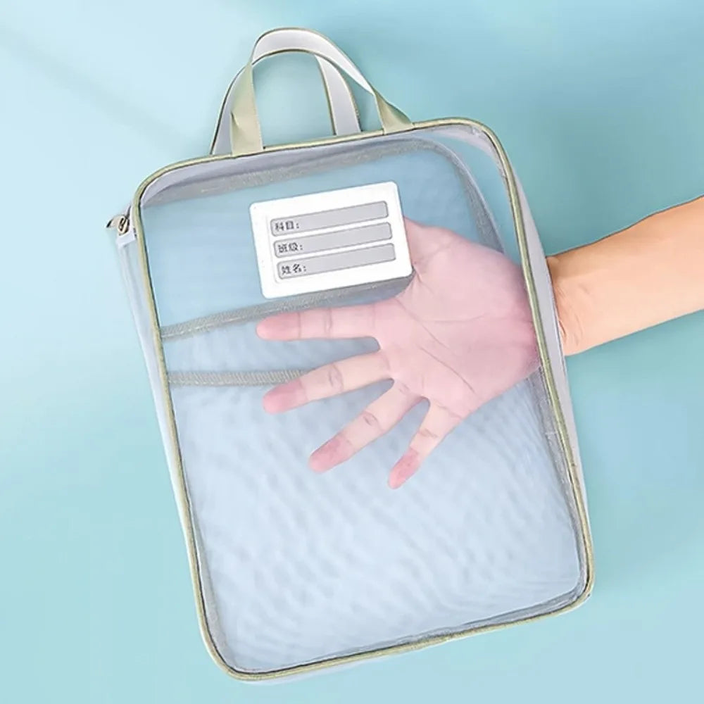 A4 Mesh Stationery Bag – 3-Layer Zipper, Large Capacity