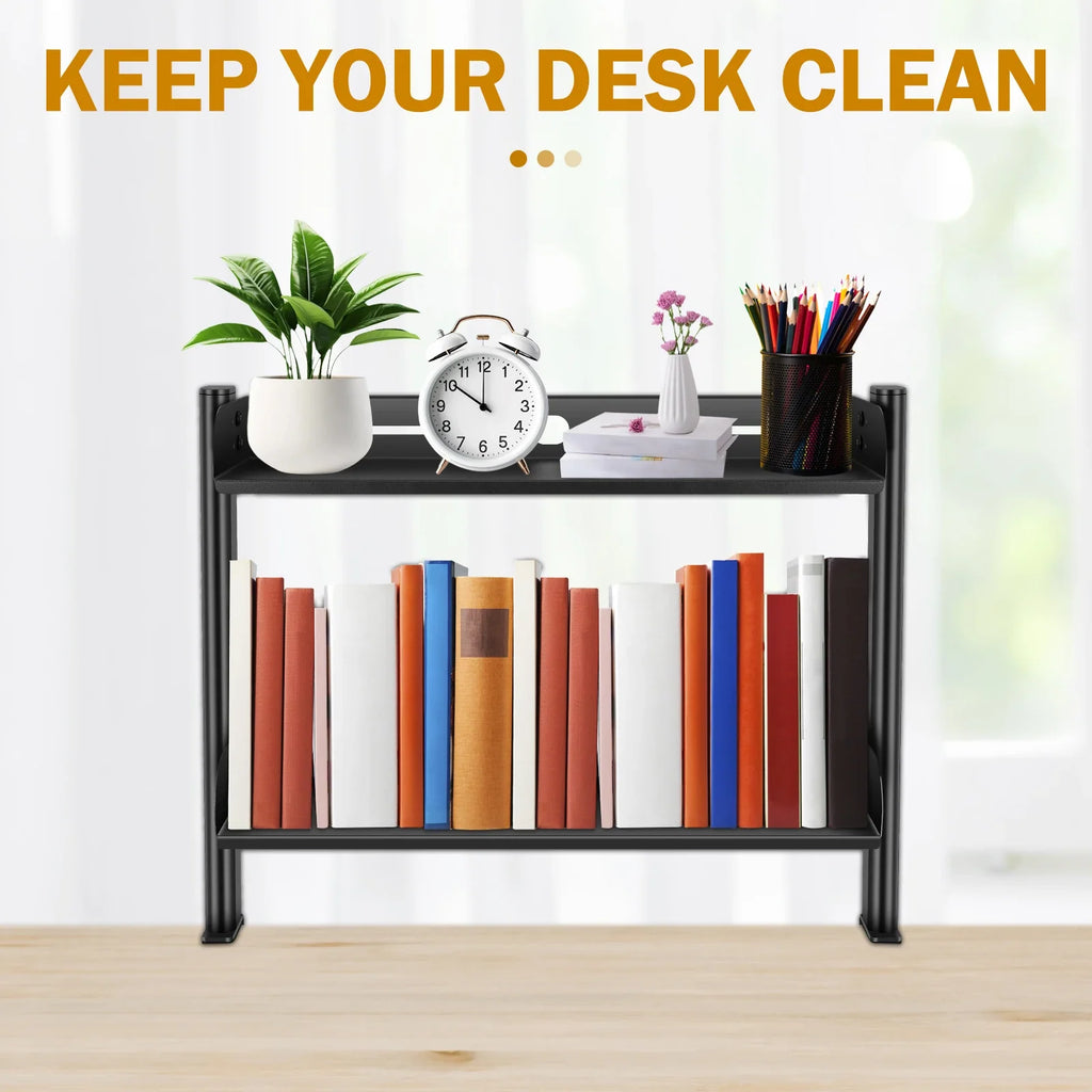 2-Tier Clamp-On Desk Shelf | Carbon Steel Desktop Organizer