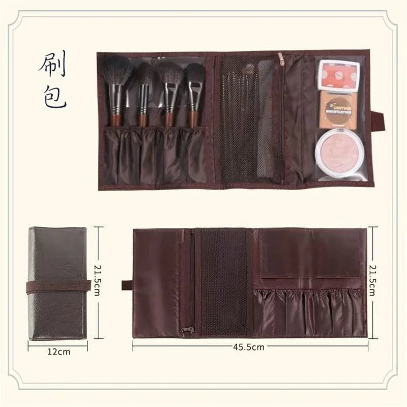 PU Leather Makeup Brush Roll Bag | Foldable Travel Organizer
