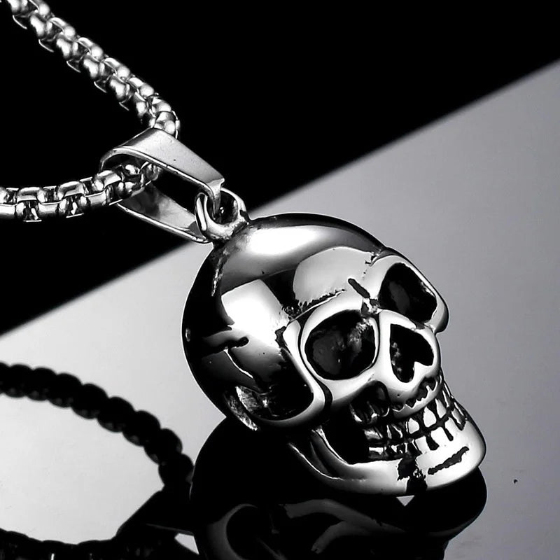 Punk Skull Pendant Necklace | Gold Silver Black Hip-Hop Chain