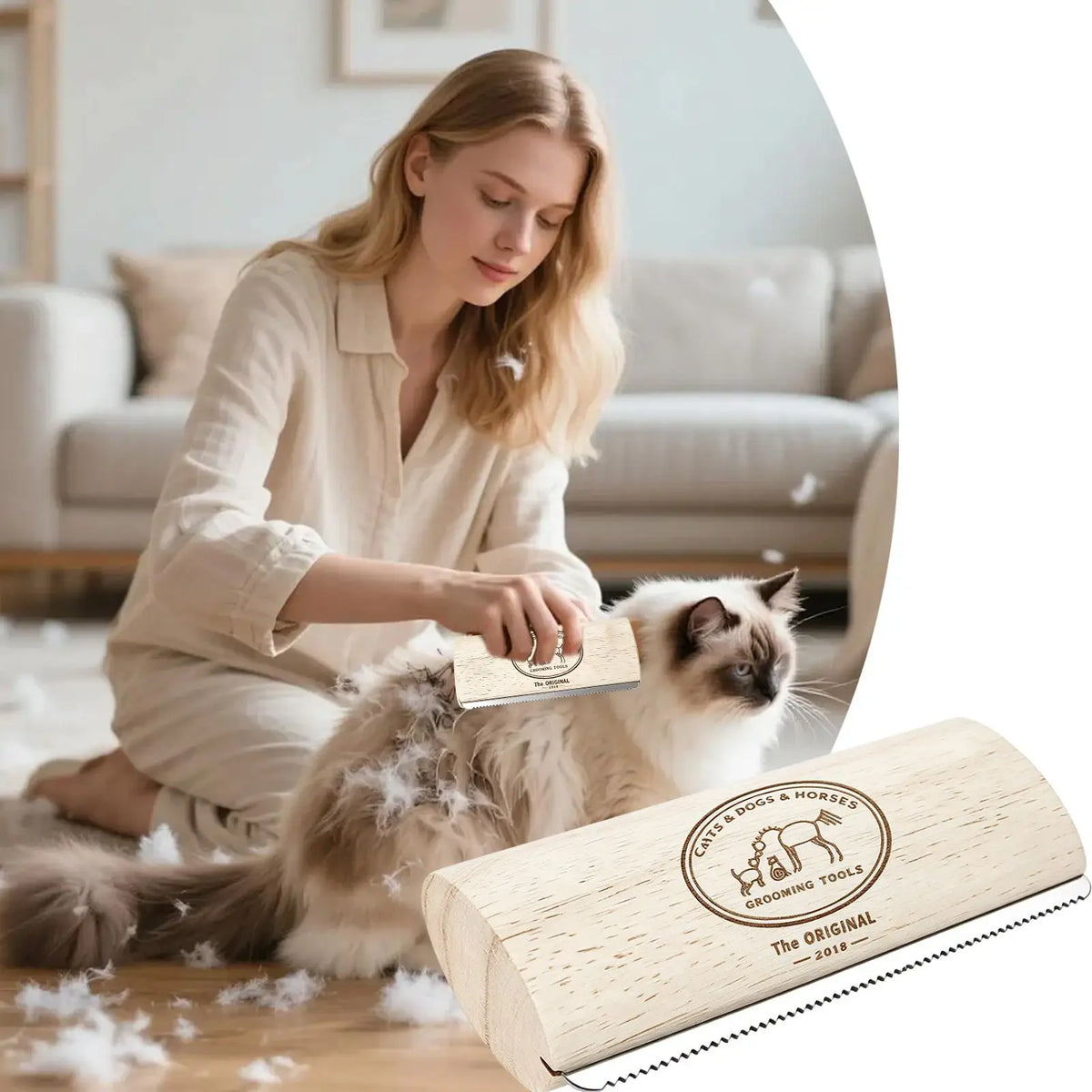 Solid Wood Dog Shedding Brush & Portable Pet Grooming Comb