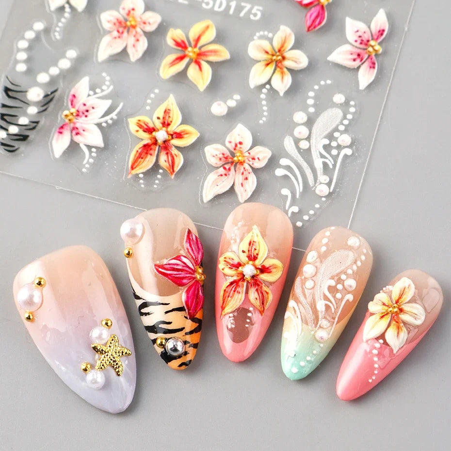 Pink Floral Nail Art Stickers – Spring Flower Nail Decals 2pc