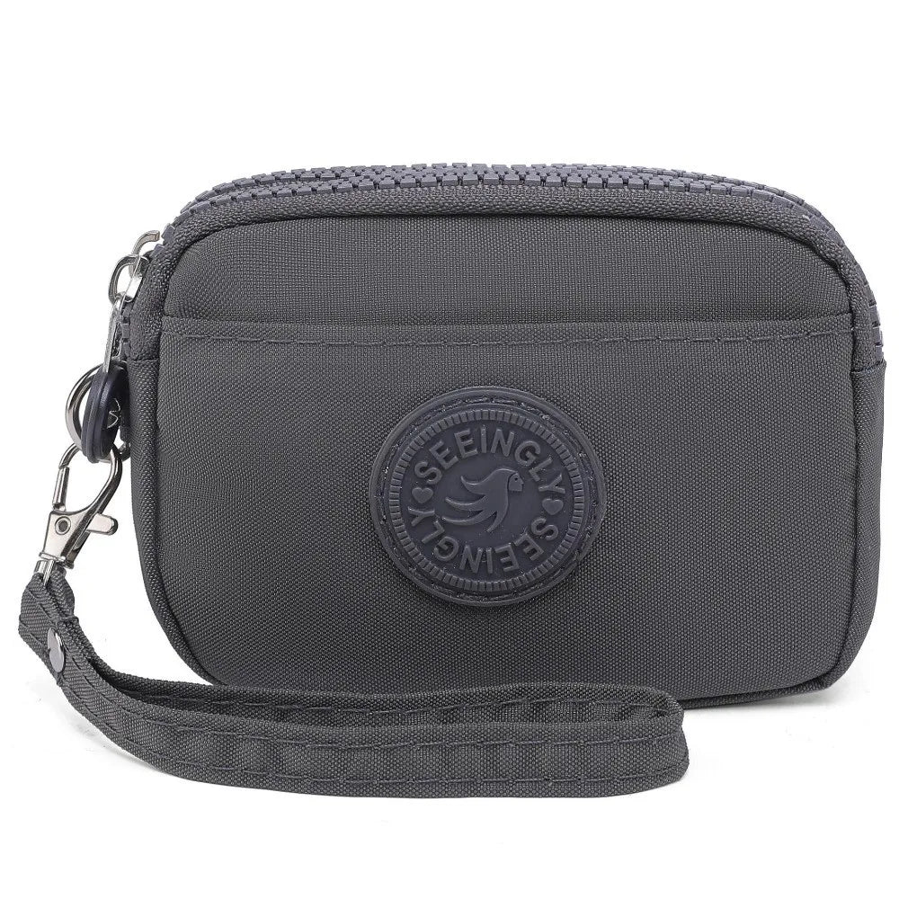 Women's Waterproof Nylon Coin Purse with Lanyard & Zipper