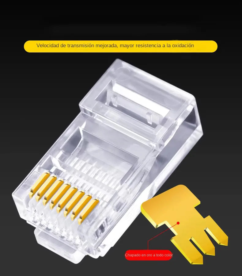 100pcs RJ45 CAT6/CAT5e Pass-Through Gold-Plated 8P8C Crimp Plugs