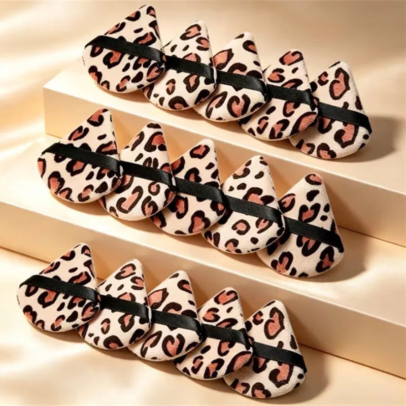 Leopard Print Velvet Powder Puff Set | 3 Shapes, Ribbon Strap