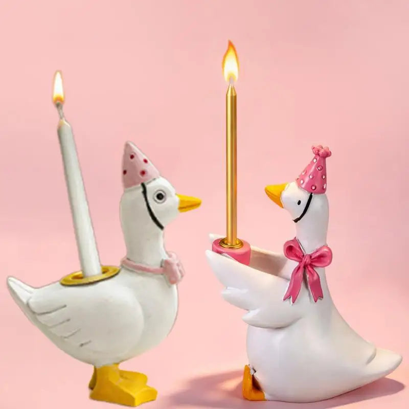Goose Candle Holder Figurine Pink Party Hat – Birthday Decor