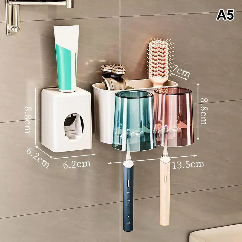 Wall Mounted Toothbrush Holder Rack with Cups – Punch-Free