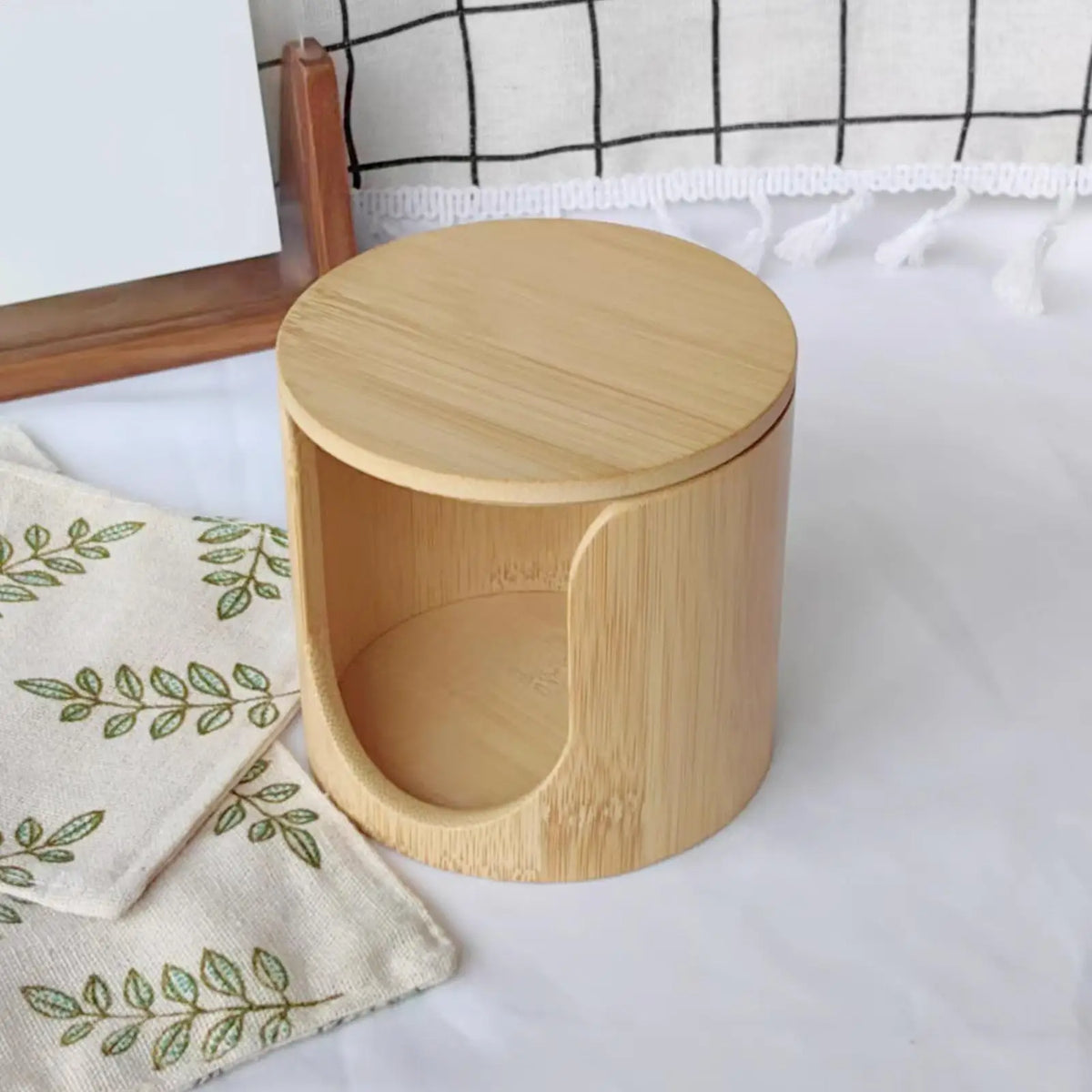 Wood Cotton Pad Holder & Makeup Organizer Box | Bamboo Style
