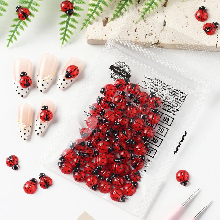 Ladybug Nail Charms Flatback Acrylic DIY Decorations 50/100pc