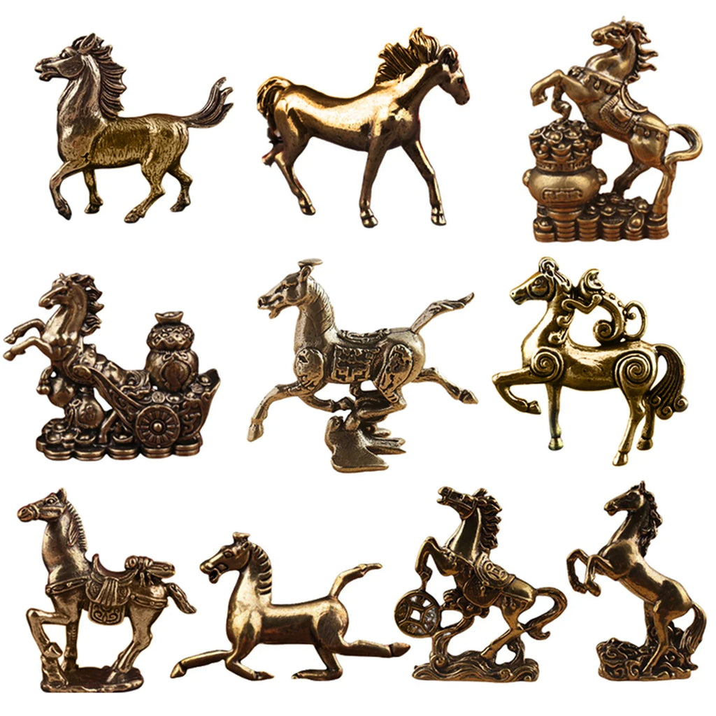 Brass Horse Figurine Feng Shui Zodiac Lucky Statue Home Decor