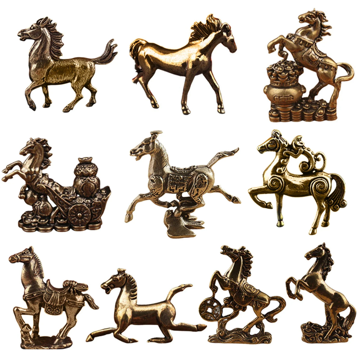 Brass Horse Figurine Feng Shui Zodiac Lucky Statue Home Decor