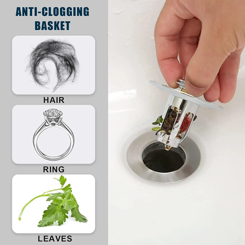 Universal Brass Pop-Up Drain Stopper & Hair Catcher Sink