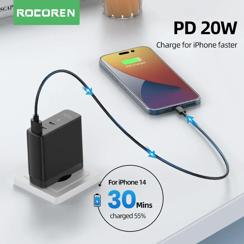 Rocoren 140W GaN USB-C Charger PD 3.1 QC 4.0 | MacBook & iPhone