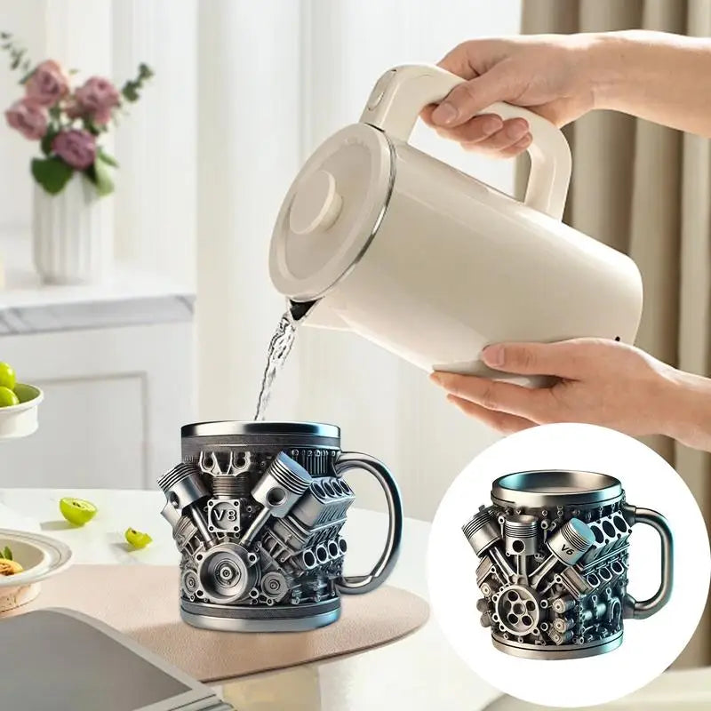 V8 Engine Coffee Mug – Stainless Steel & Resin Car Lover Cup