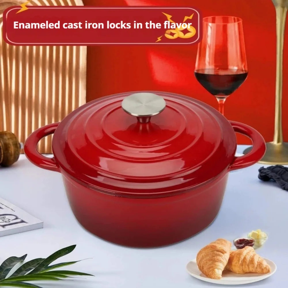 FEB.WIND 5L Enameled Cast Iron Dutch Oven Pot with Lid