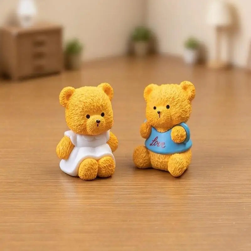 4pcs Cute Couple Bear Mini Figurines – Desktop DIY Décor