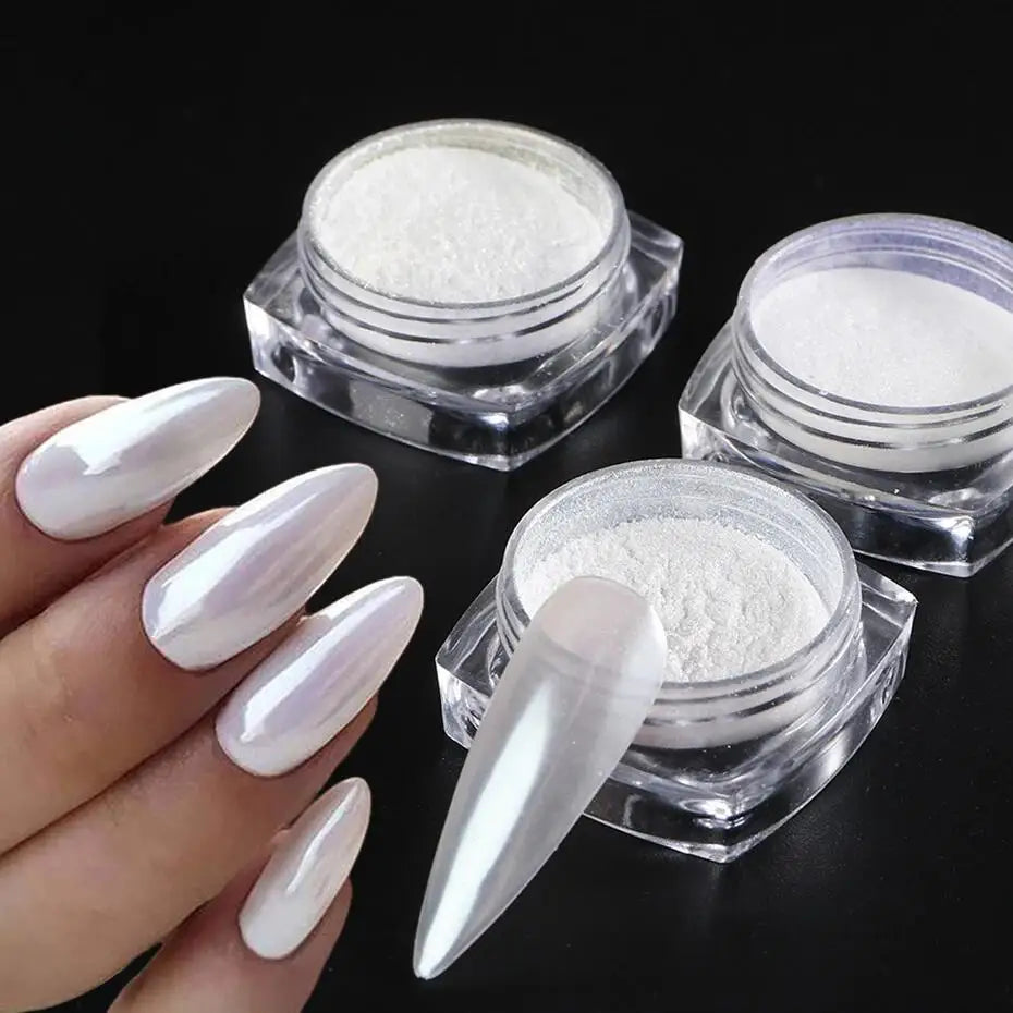 Aurora Chrome Nail Powder – Pearl White Mirror Pigment | Full Beauty