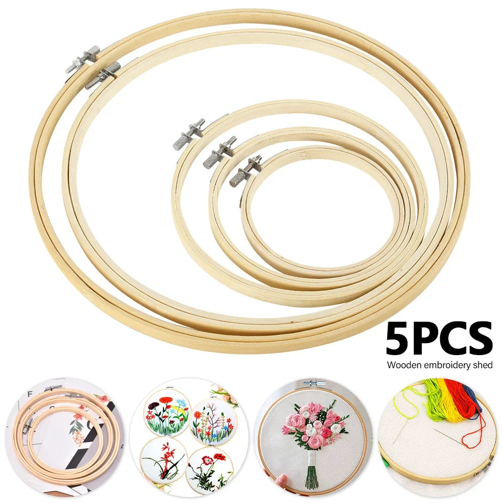 5pcs Wooden Embroidery Hoops Set 13–30cm | Cross Stitch DIY