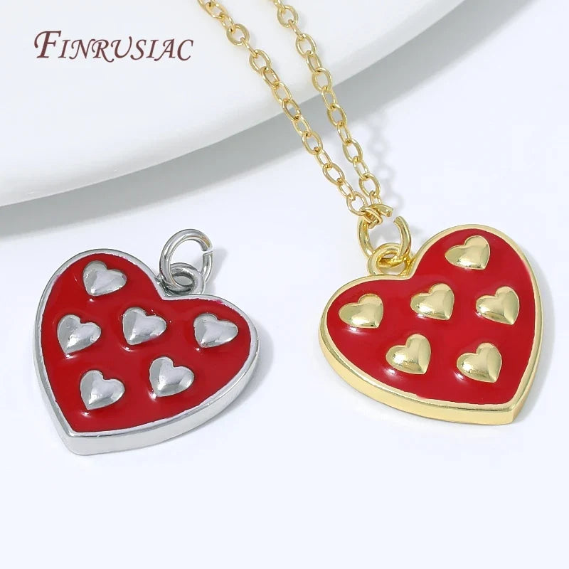 Red Enamel Heart Charms – 18K Gold Plated DIY Jewelry Pendant