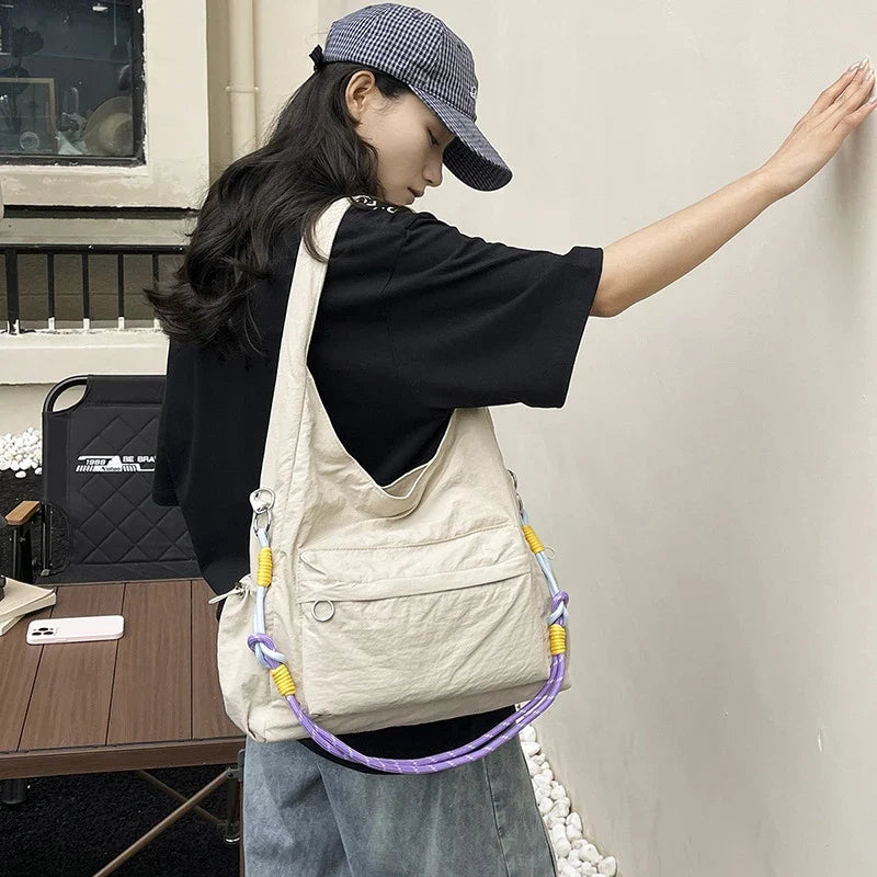 Women's Nylon Woven Rope Tote Crossbody Large Capacity Bag
