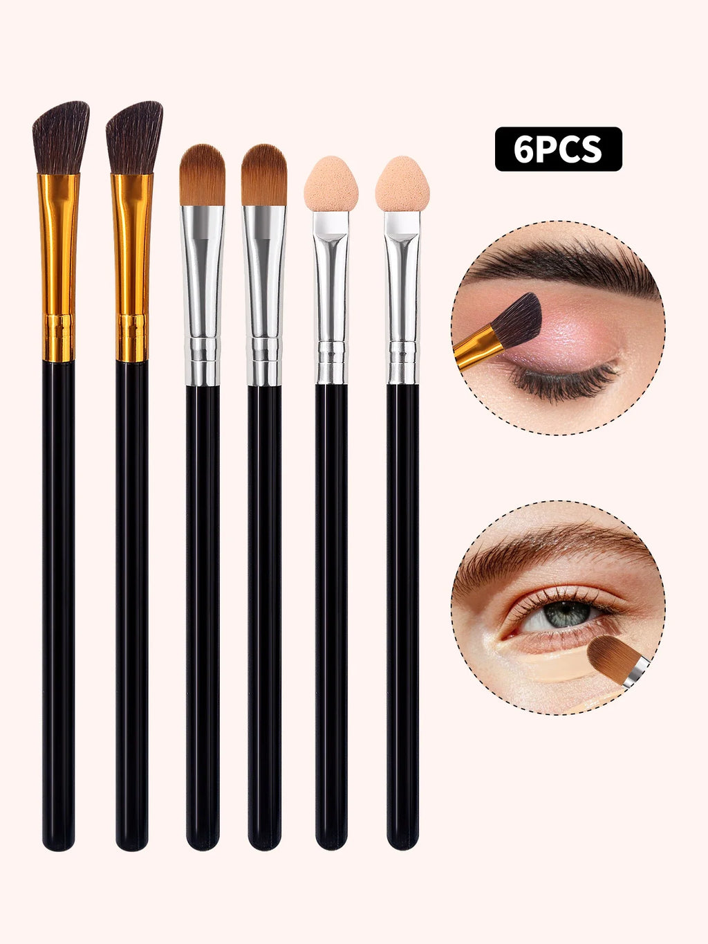 6-Piece Eyeshadow Brush Set – Soft Blending & Sponge Applicators