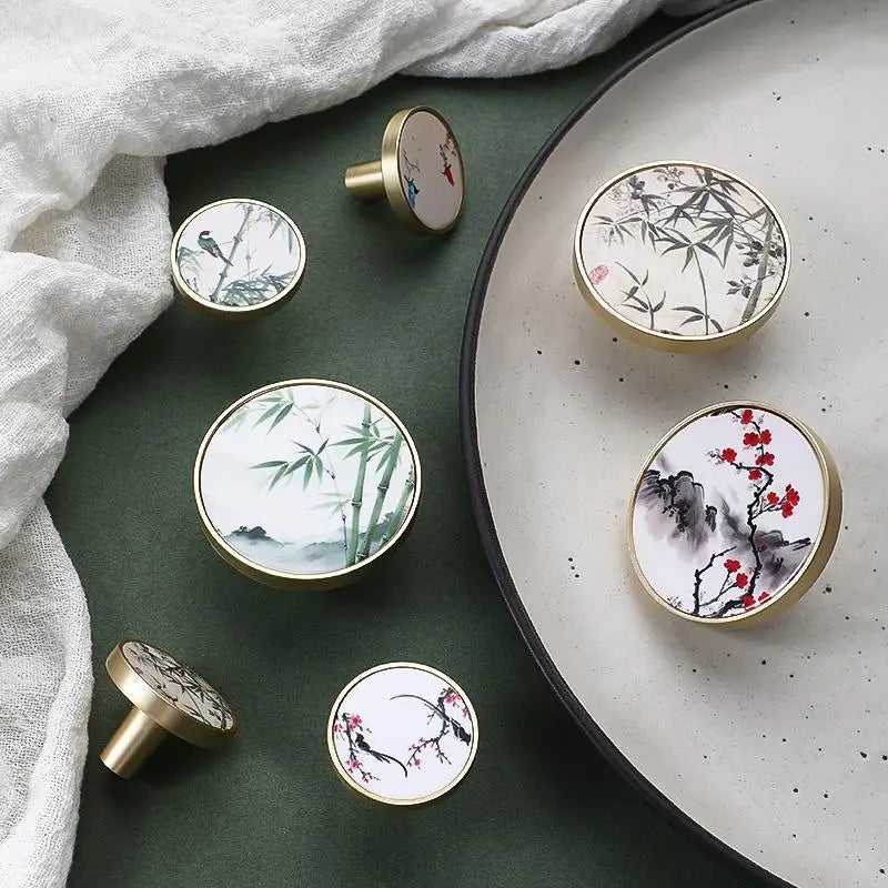 Chinese Ink Painting Zinc Alloy Cabinet Drawer Knob – Single Hole