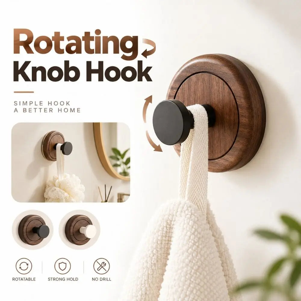 Walnut Wood Suction Cup Hook – No-Drill Removable Towel Hook