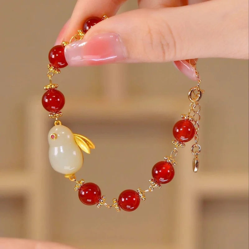 Vintage Imitation Hetian Jade Beaded Bracelet | Women's Gift
