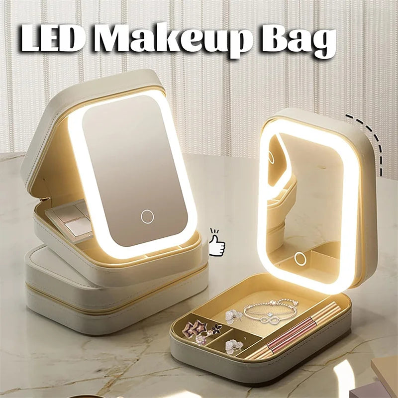 LED Makeup Storage Box with Lighted Mirror | Portable Case