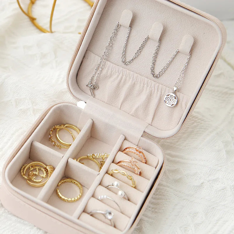 Travel Leather Jewelry Box – Single Layer, Black, White & Pink