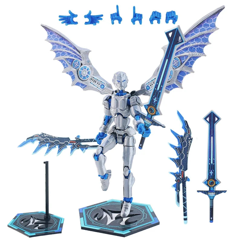 Winged Mech Robot Model – 3D Printed Poseable Desktop Figure