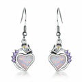 White Simulated Opal Heart Stud Earrings | Rhinestone Drop