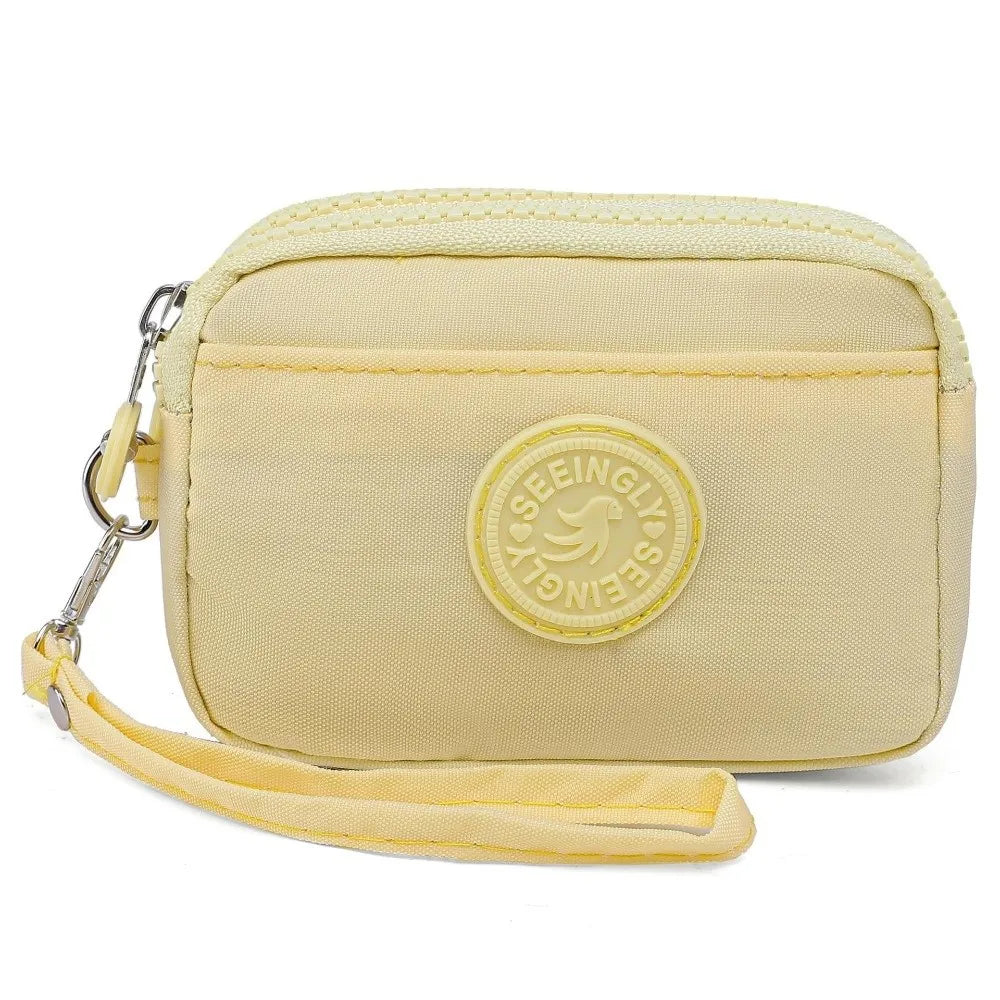 Women's Waterproof Nylon Coin Purse with Lanyard & Zipper