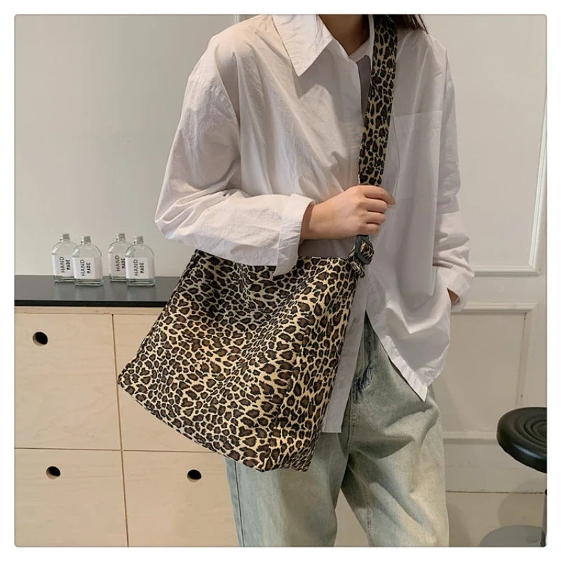 Leopard Print Large Capacity Crossbody Tote Shoulder Bag