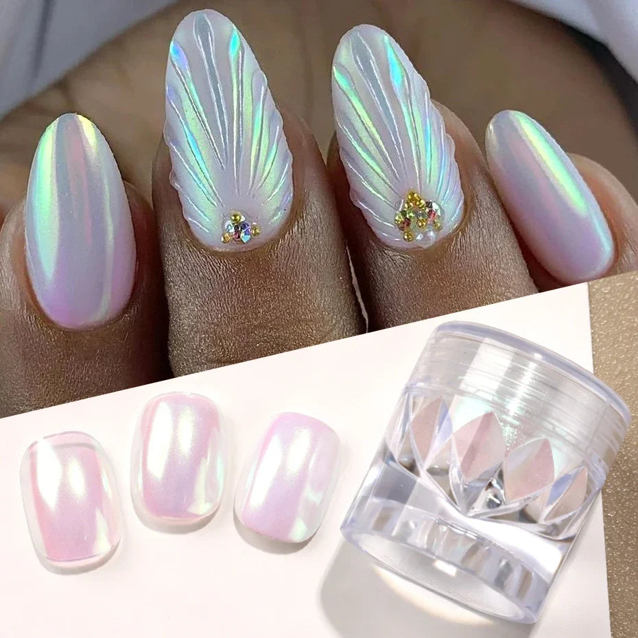 Aurora Chrome Nail Powder – Iridescent Mirror Glitter Pigment