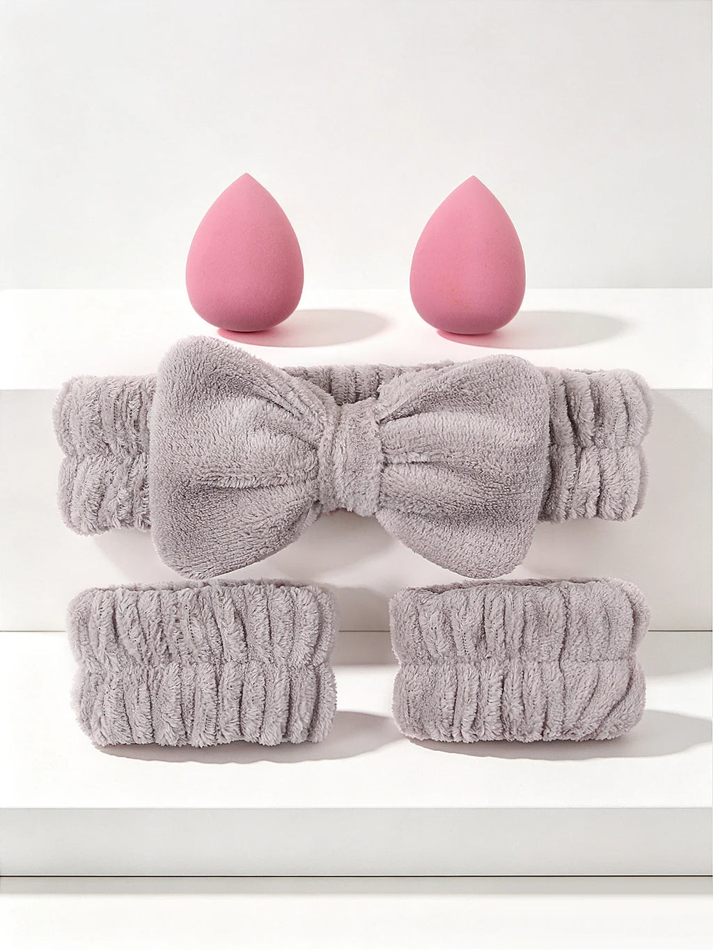5-Pc Coral Fleece Bow Headband & Wristband Spa Set