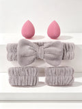 5-Pc Coral Fleece Bow Headband & Wristband Spa Set
